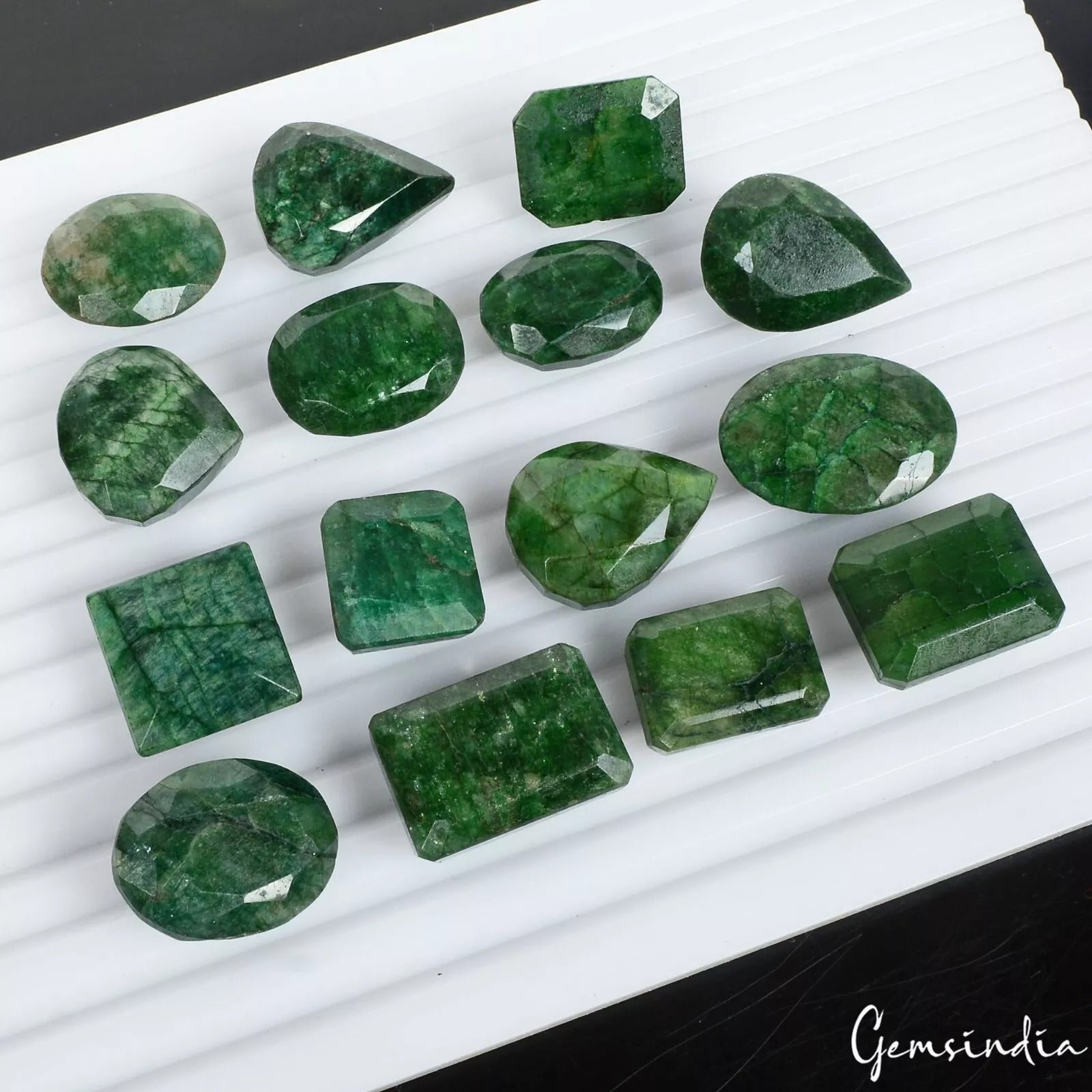 580 Cts Natural Green Emerald Mix Cut Loose Faceted 18-28mm Gemstones Lot~15 Pcs