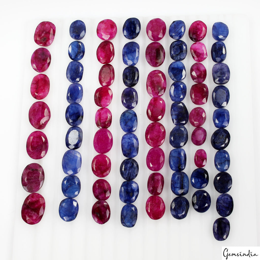 370 Ct/70 Pcs Natural Red Blue Beryl Oval Cut Loose Jewelry Making Gemstones Lot