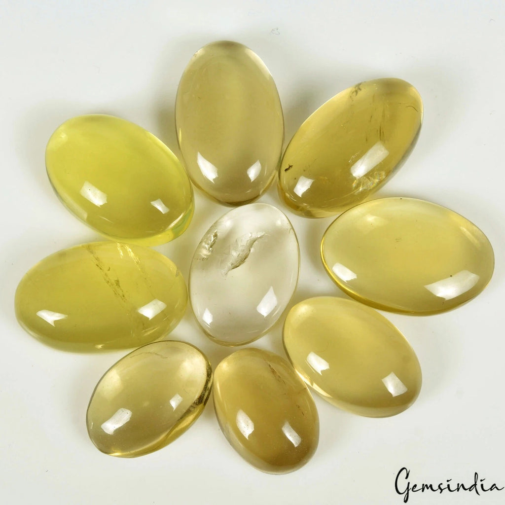 Lemon Quartz Lot, Cabochon, Untreated — 9 Pieces, 21mm to 29mm, 330 Ct