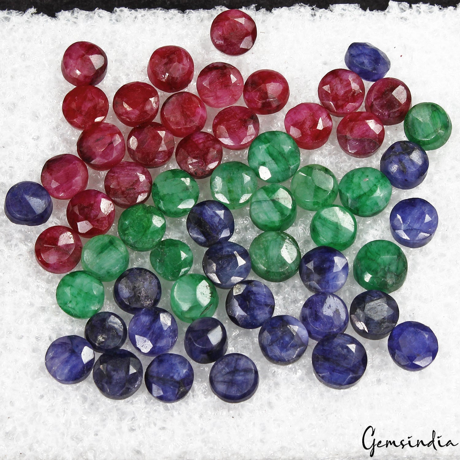 145 Ct/50 Pcs Natural Red Bixbite Blue Beryl Green Emerald Round Gem For Jewelry