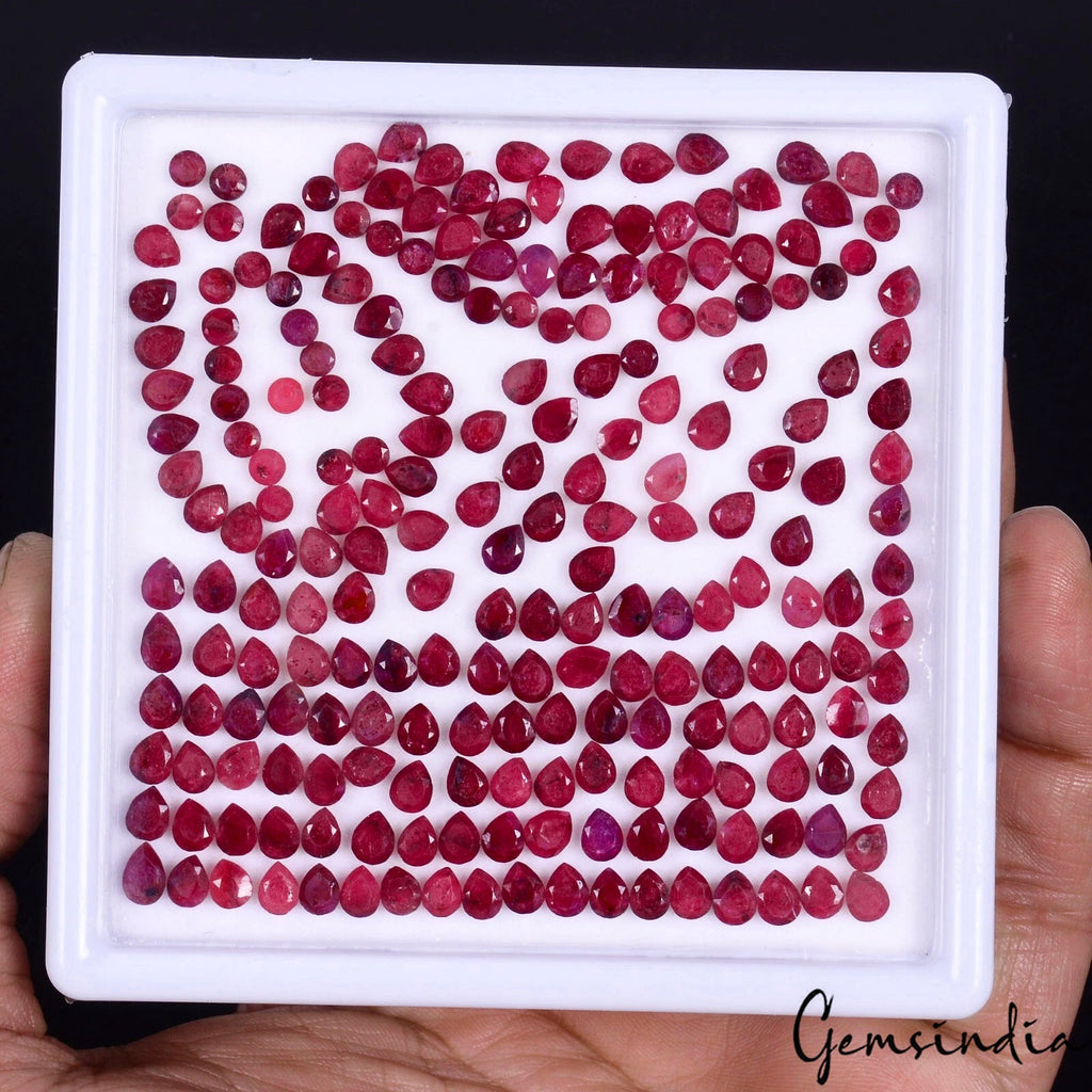 Natural Ruby 3mm Round/4.5x3.5mm Pear Cut Loose Calibrated Jewelry Gemstones Lot