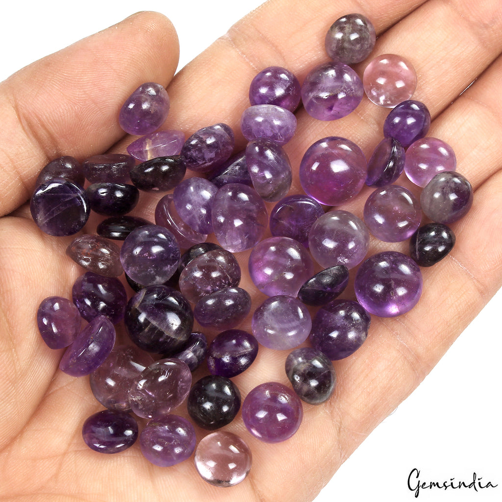 Amethyst Lot, Cabochon, Untreated, Purple — 56 Pieces, 9mm to 13mm, 289.30 Ct