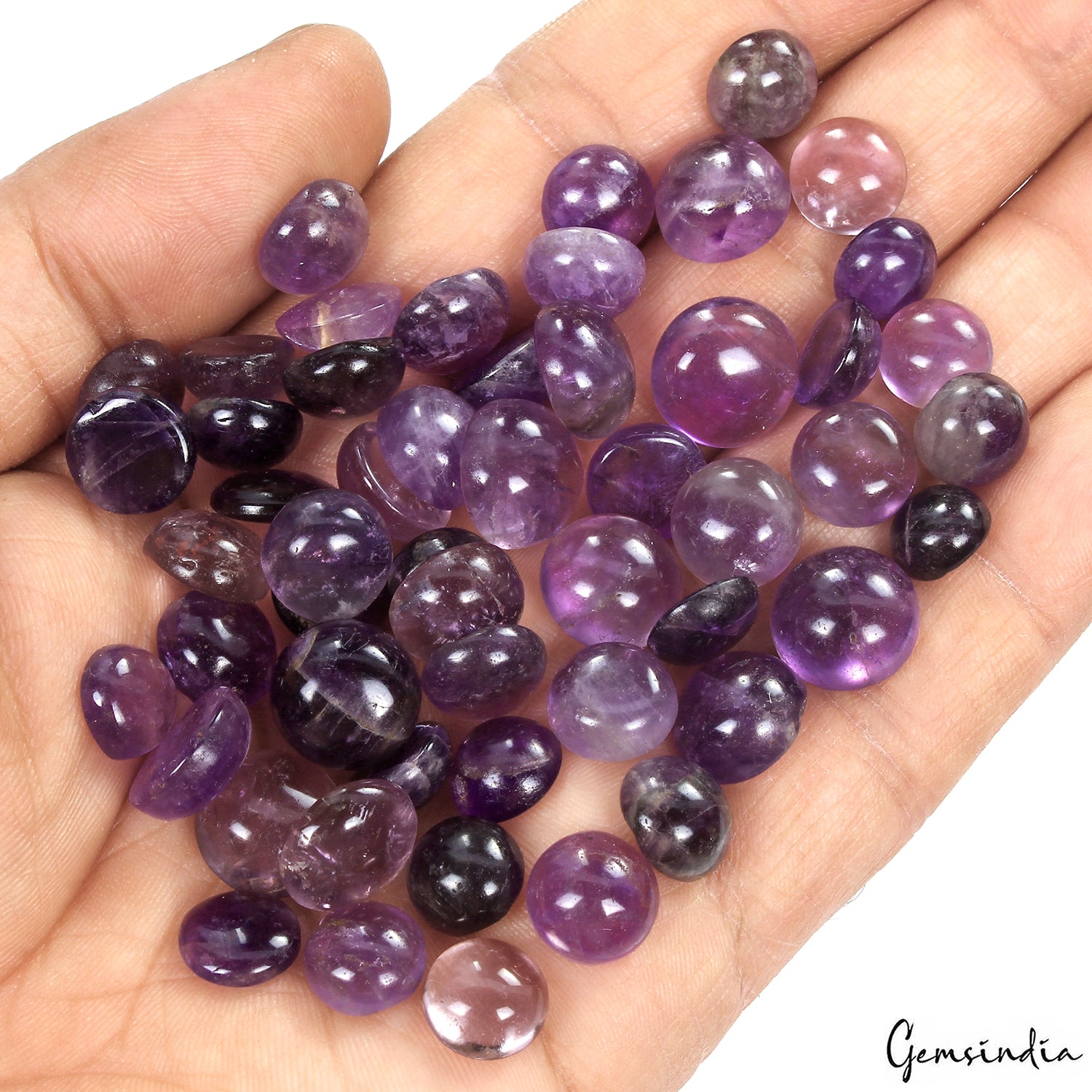 Amethyst Lot, Cabochon, Untreated, Purple — 56 Pieces, 9mm to 13mm, 289.30 Ct