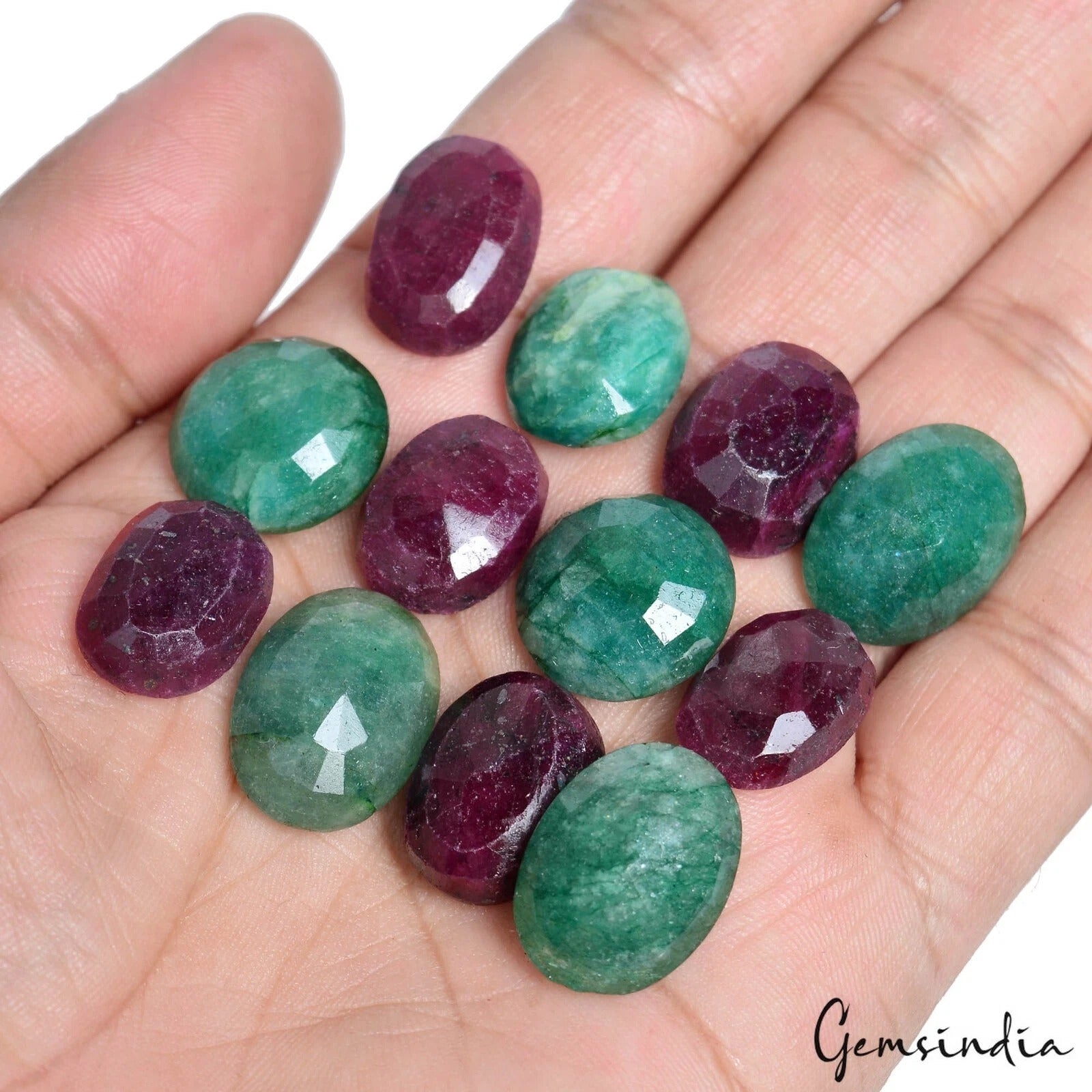 12 Pcs Natural Ruby Emerald 12-20mm Oval Cut Loose Gemstones Lot ~ 216.20 Cts