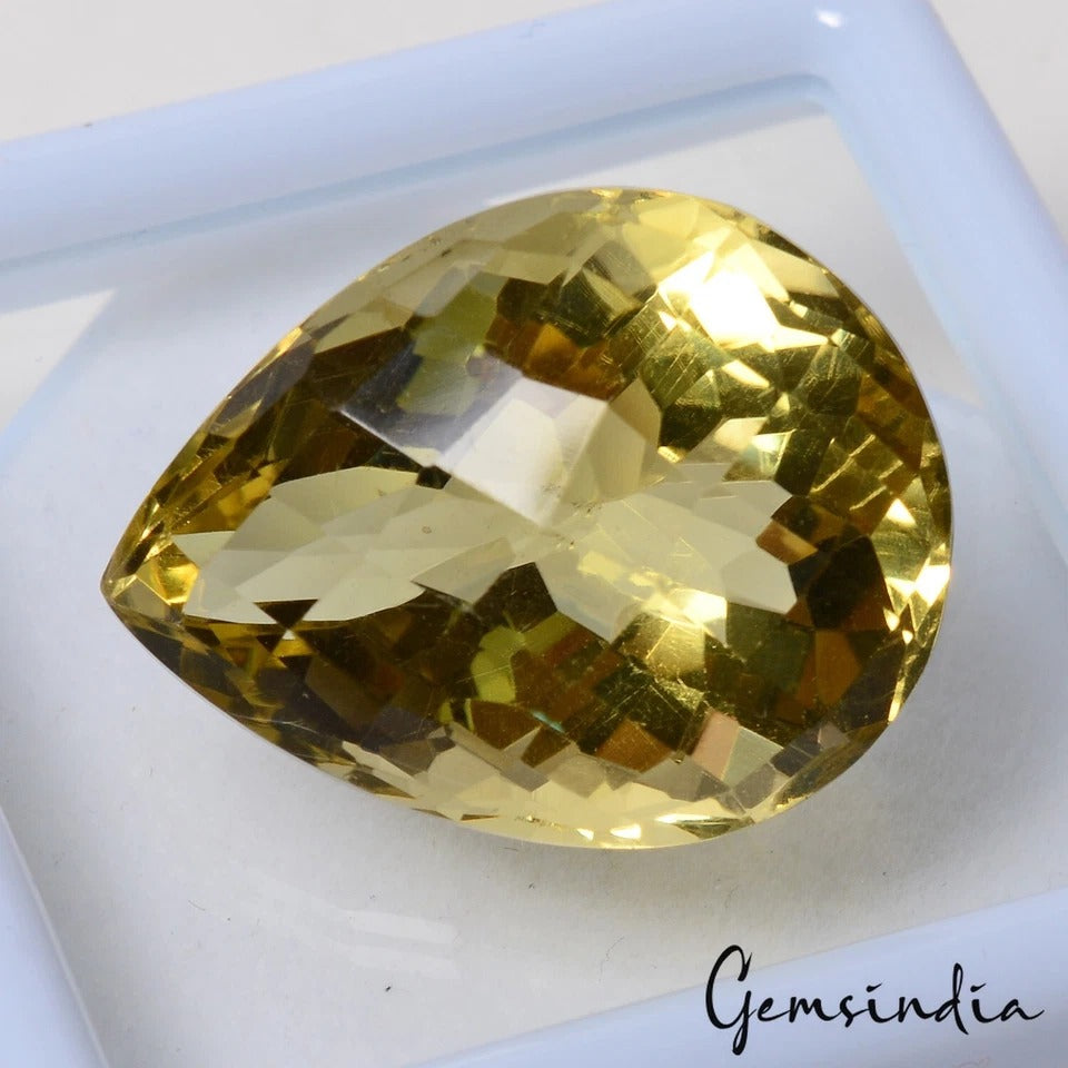VVS 33.10 Cts Natural Yellow Citrine Pear Checker Cut Eye Clean Loose Gemstone~