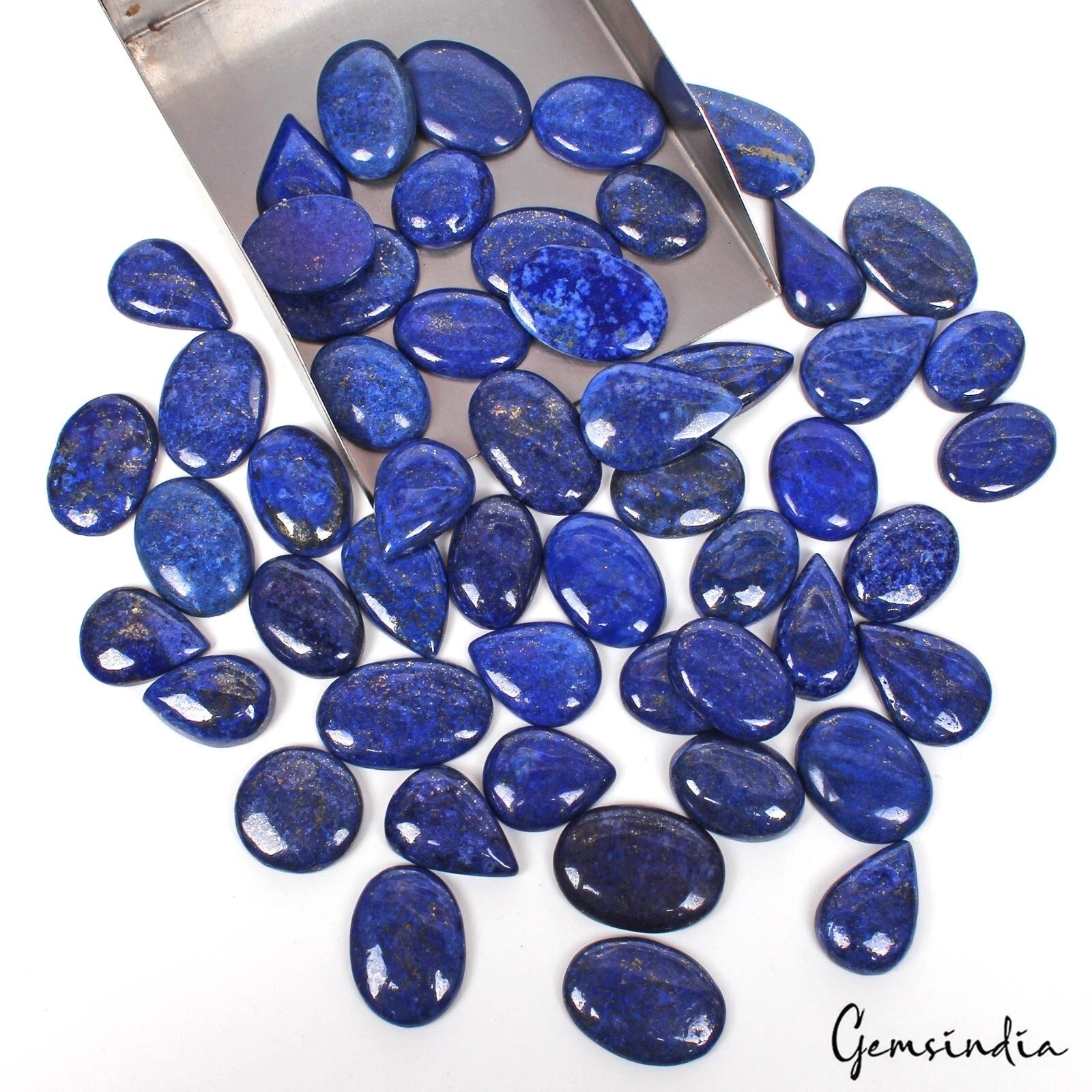 52 Pcs Natural Blue Lapis Lazuli 21-39mm Mix Cabochon Loose Gemstones 1360 Cts
