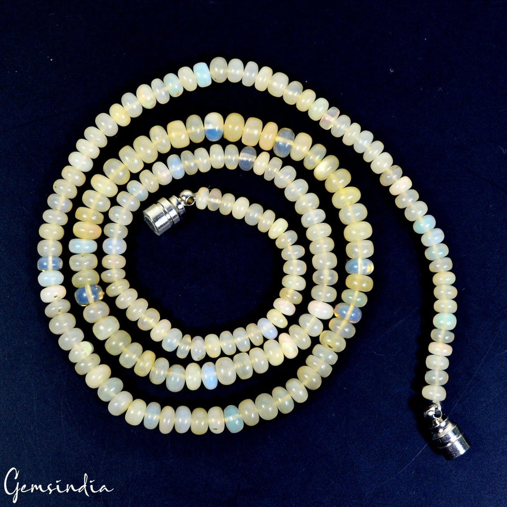 51.50 Ct Natural Welo Shine Opal Gem Round Cab Bead Necklace w Magnetic Lock 18"
