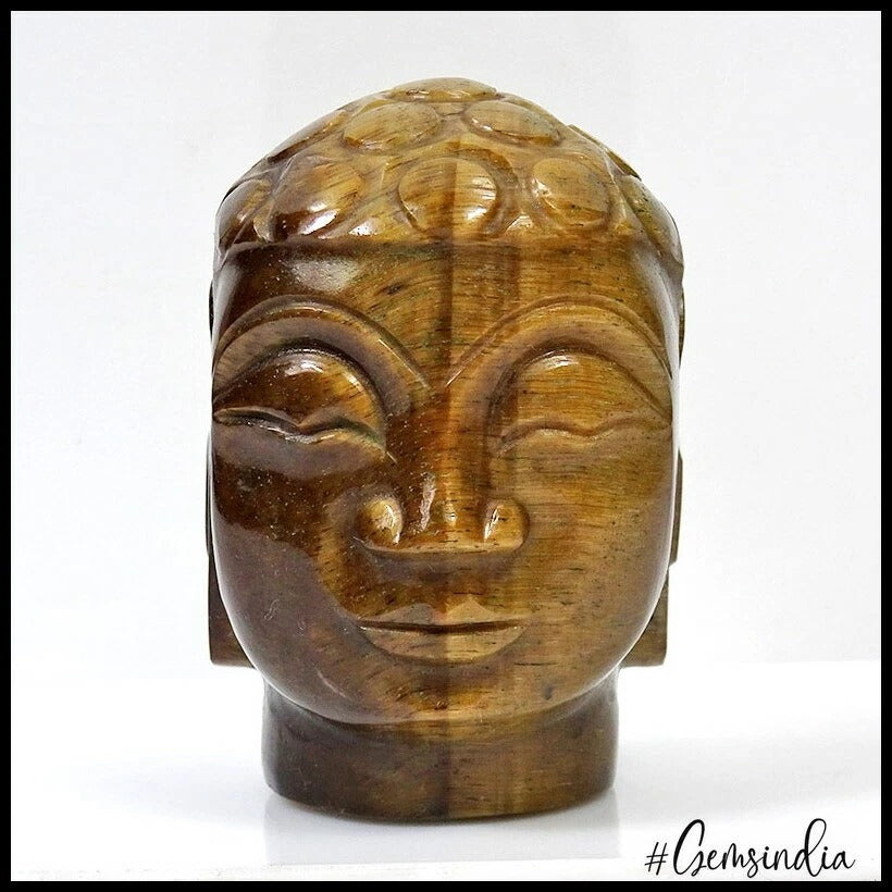 Natural Tiger Eye Gemstone Buddha Head Carving Reiki Healing Collection~1.9 Inch