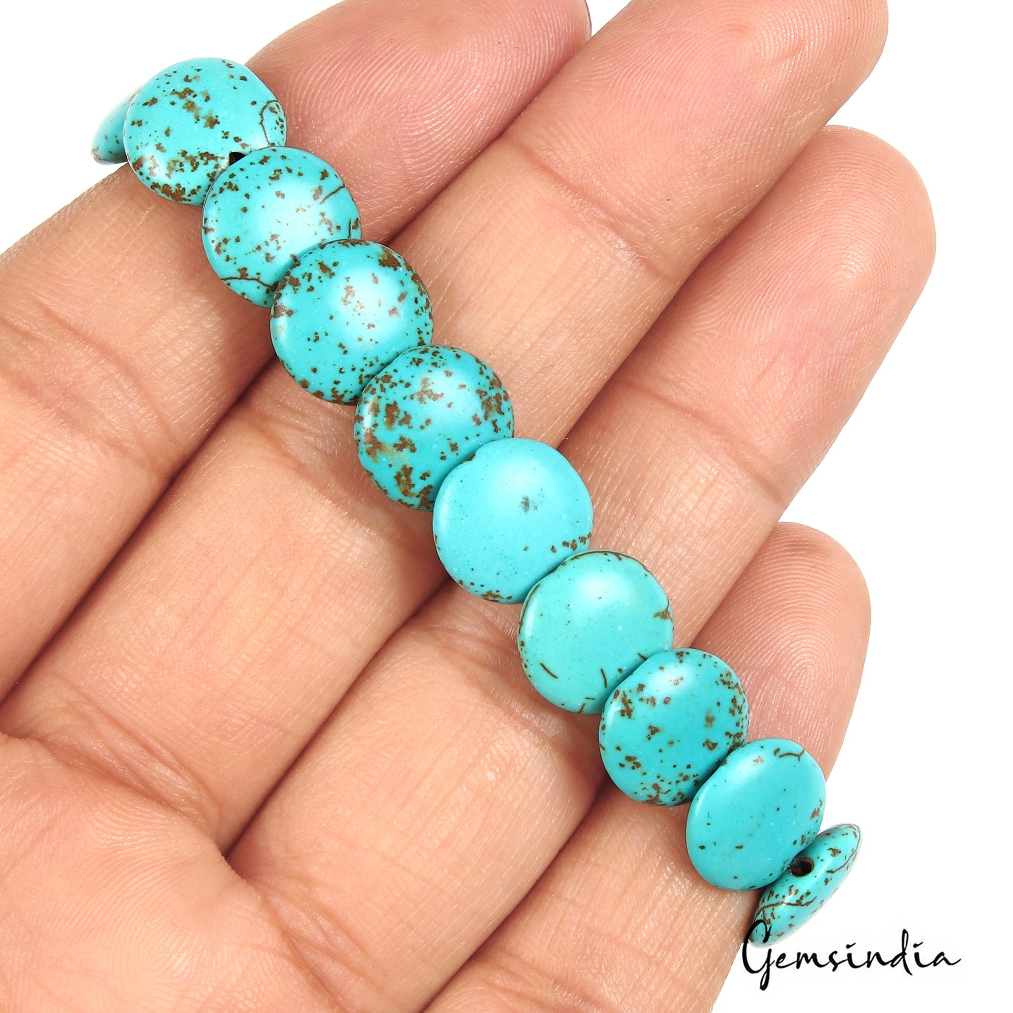 63.00 Ct Blue Chinese Coin Shape Drilled Beaded Handmade Adjustable Gem Bracelet