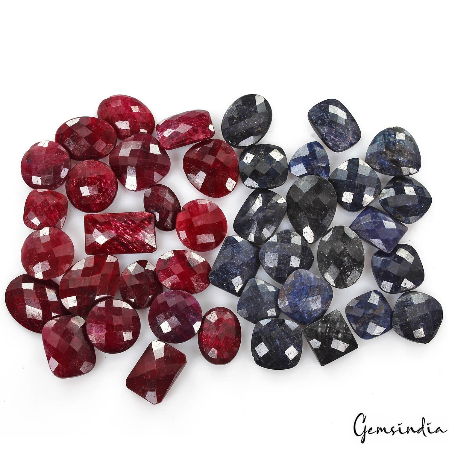 470 Cts/41 Pcs Natural Red Ruby Blue Sapphire Mixed Checker Cut Gems For Jewelry