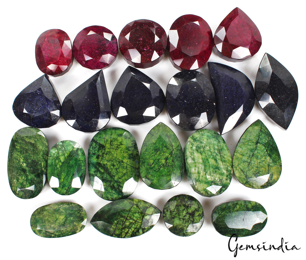 8 Kg Natural Ruby Emerald Sapphire Mix Cut Museum Size Loose Gemstones 61-123mm