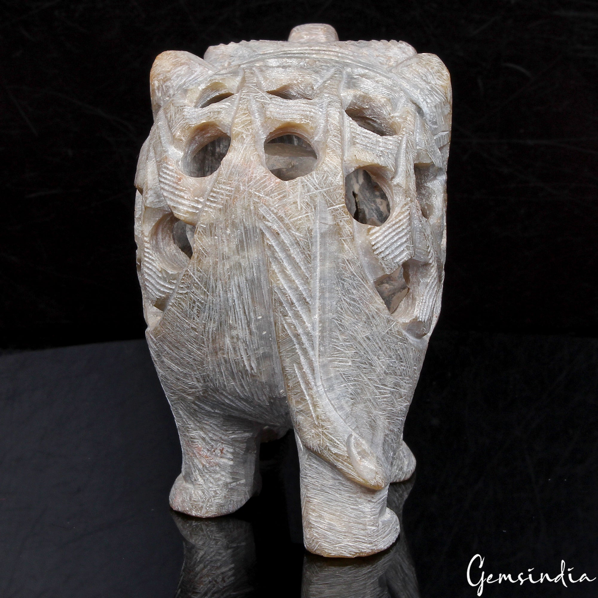 1000 Cts Soapstone Trunk Up Elephant Statue Animal~ Baby inside Tummy Sculpture