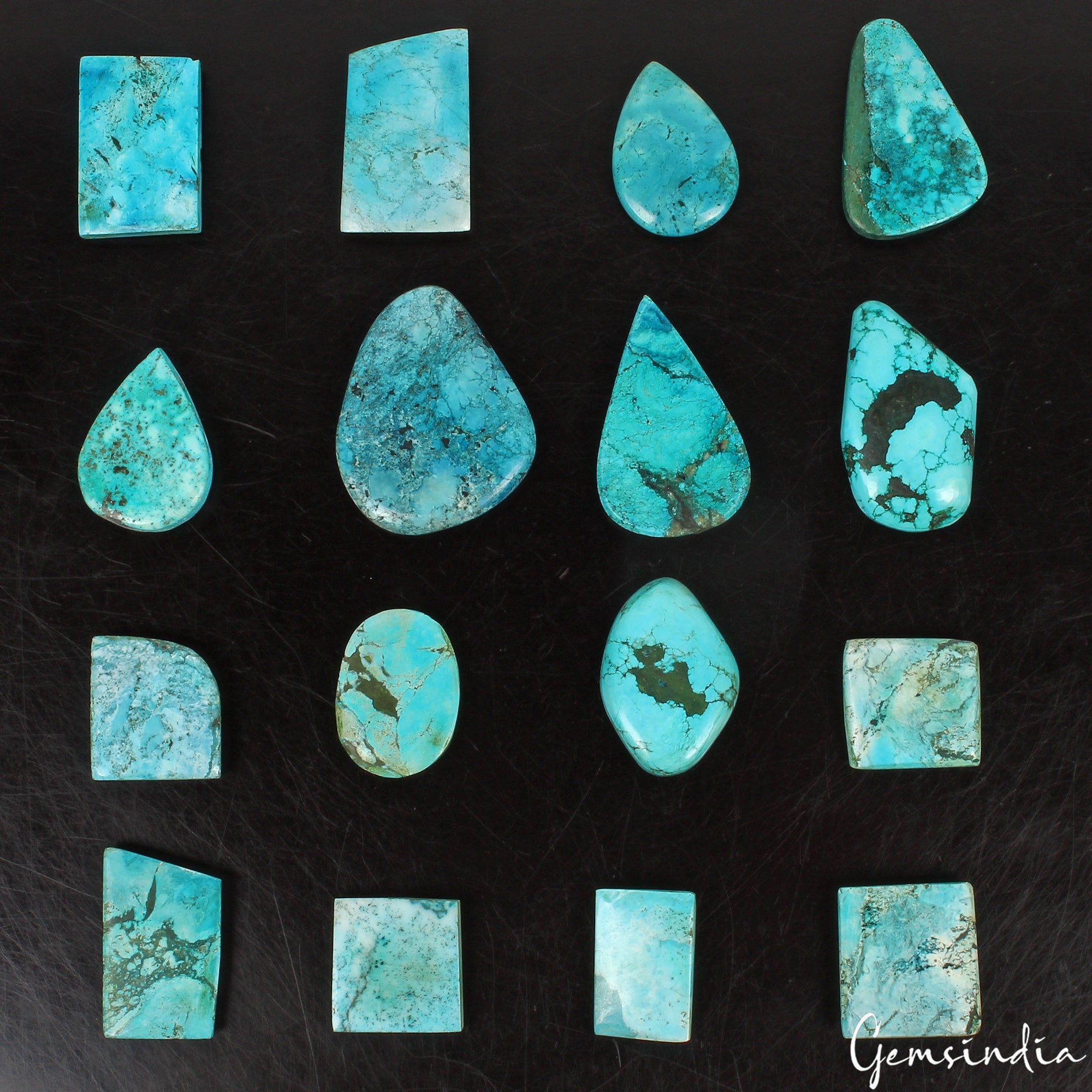 1500 Ct/16 Pcs Natural Blue Green Turquoise Mix Cabochon Loose 28-52mm Gemstones