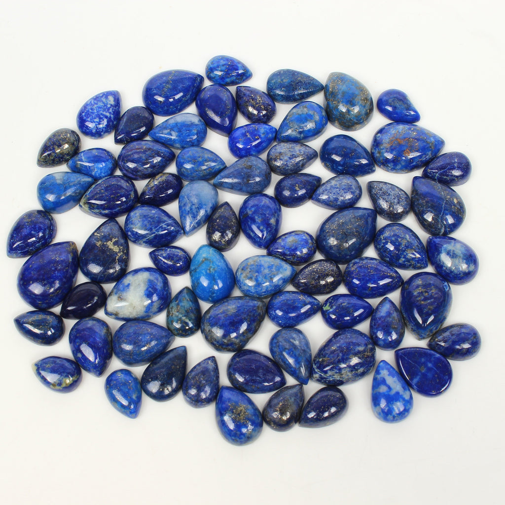 370 Cts/68 Pcs Natural Blue Gold Pyrite Lapis Lazuli Pear Loose Gems For Jewery