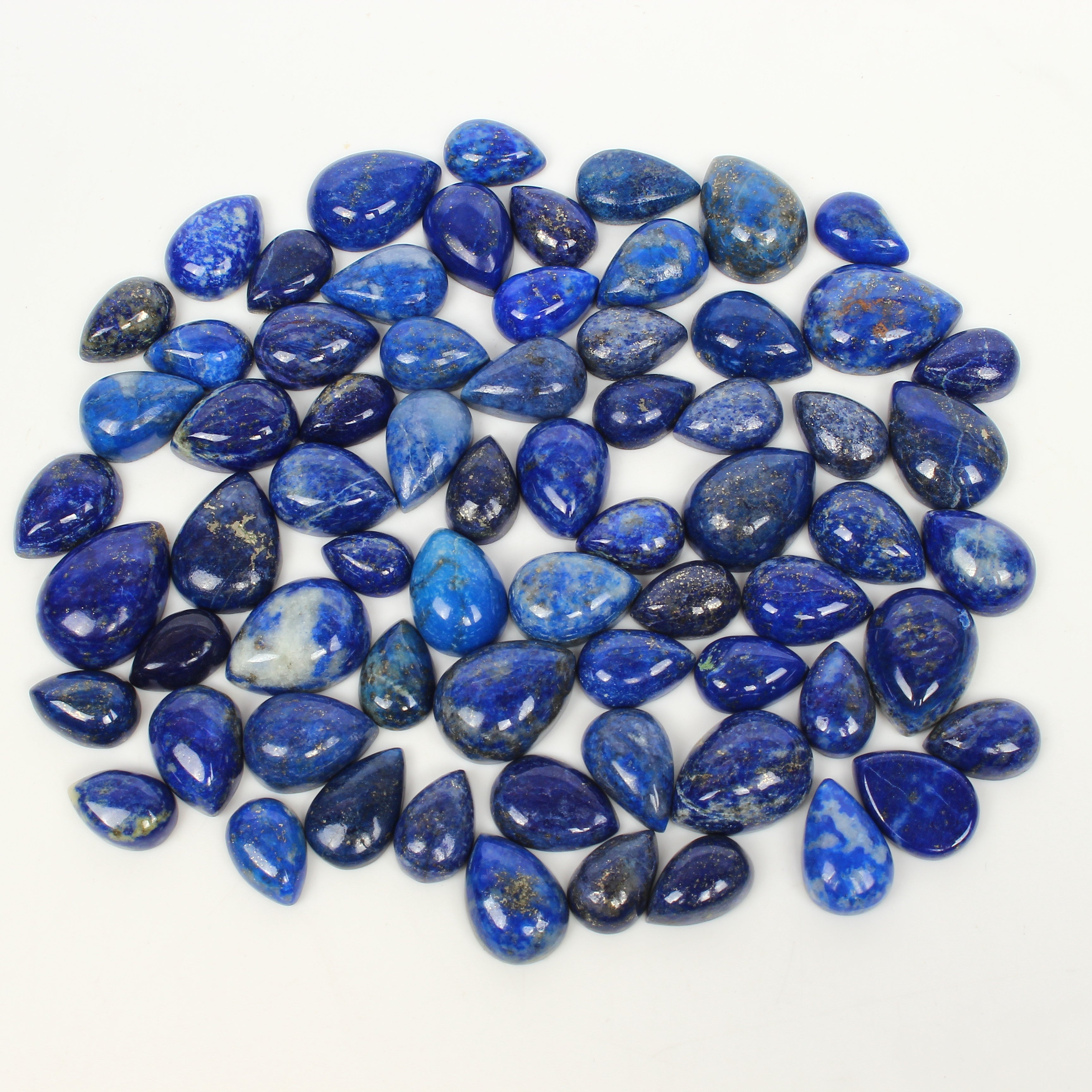 370 Cts/68 Pcs Natural Blue Gold Pyrite Lapis Lazuli Pear Loose Gems For Jewery