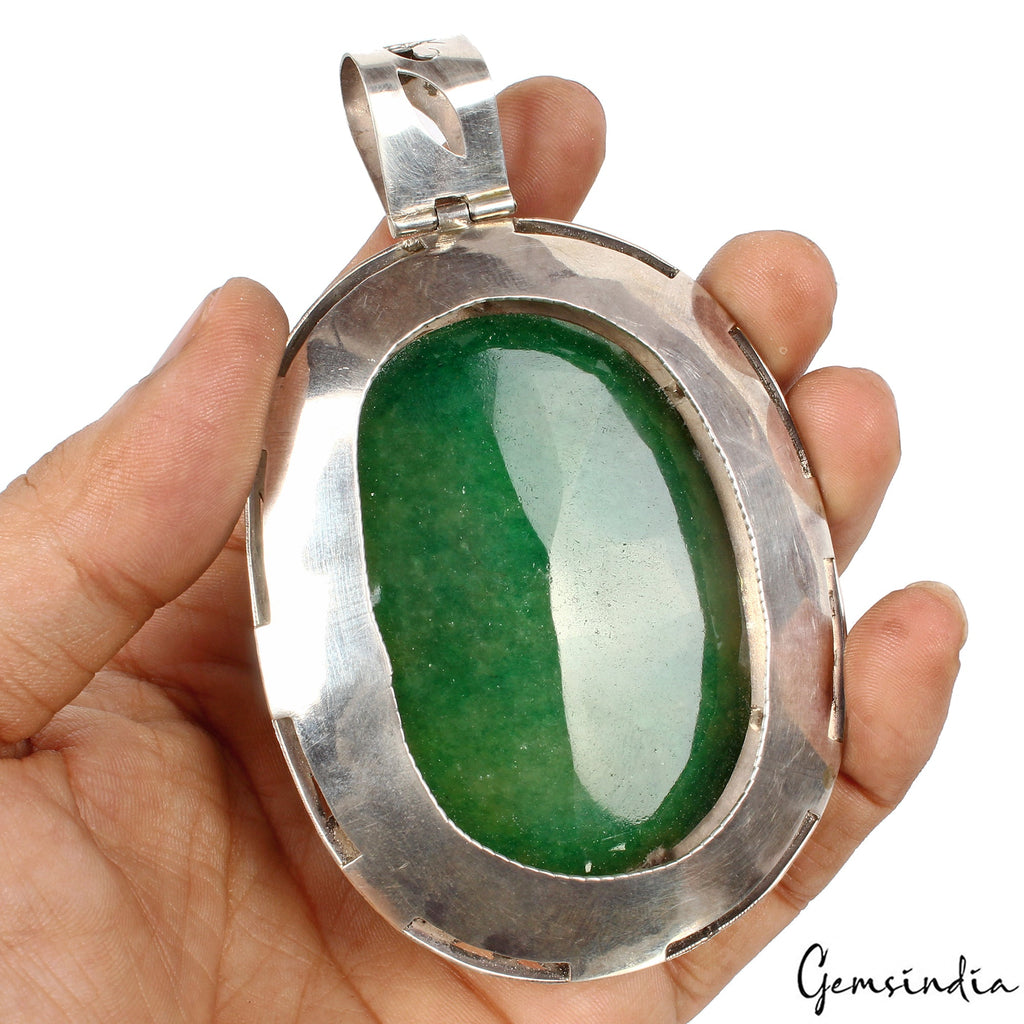 173.00 Gms Certified Natural Emerald Huge 925 Sterling Silver Exquisite Pendant