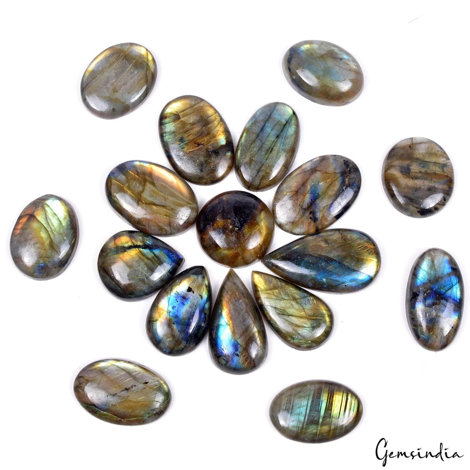 Labradorite Lot, Cabochon, Untreated — 17 Pieces, 21mm to 33mm, 430 Ct