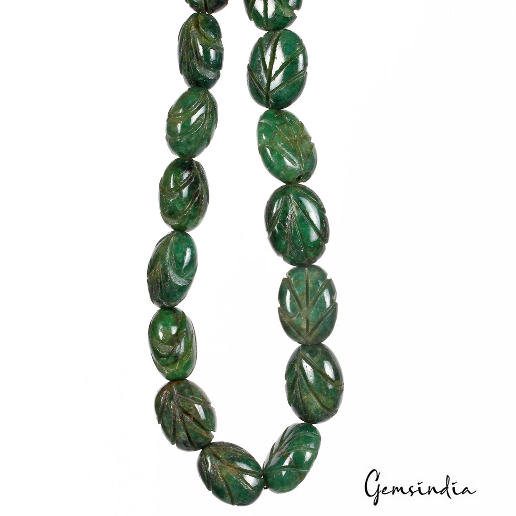 116.50 Ct/21 Pcs Natural Brazilian Dark Green Emerald Oval Carved Drill Bead Gem