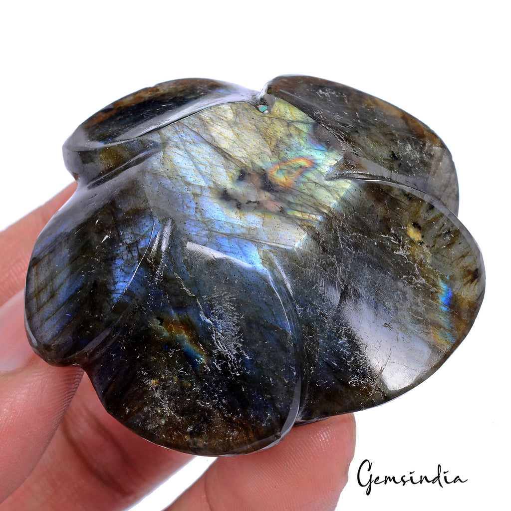 480 Cts Natural Labradorite Rose Carving Unique Decorative Huge Gemstone Piece