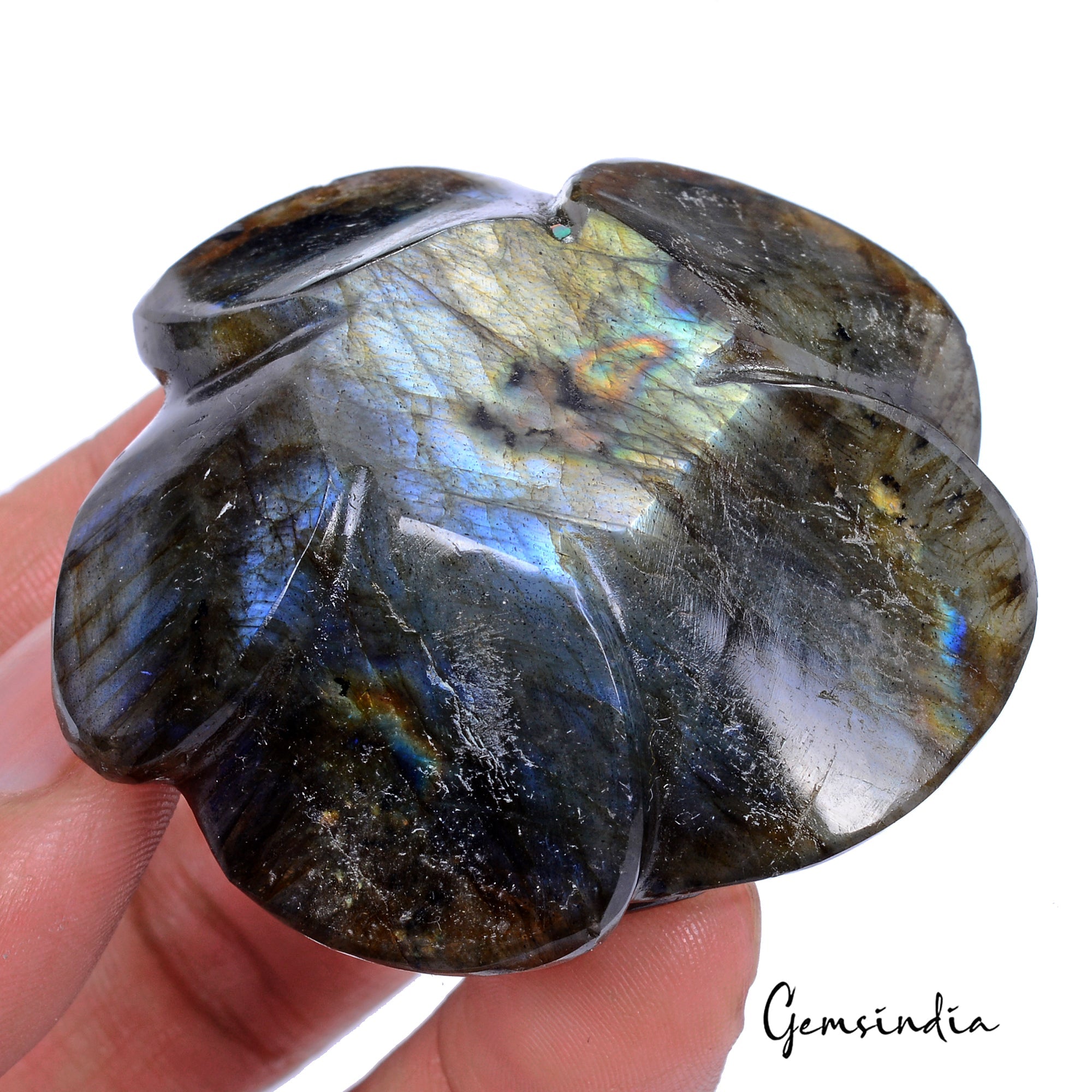 480 Cts Natural Labradorite Rose Carving Unique Decorative Huge Gemstone Piece