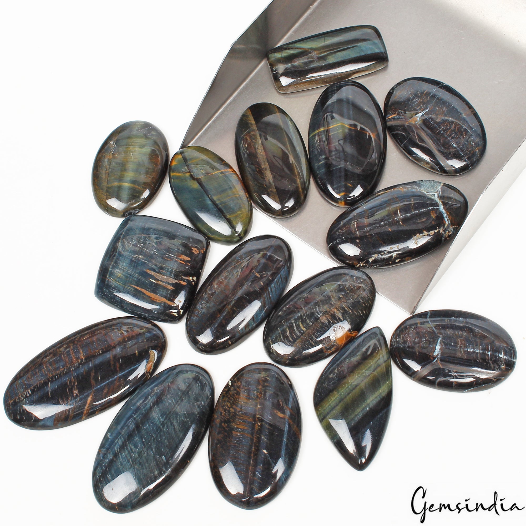720 Ct/15 Pcs Natural Untreated Silky Tiger Eye Mix Cab Loose Wholesale Gems Lot