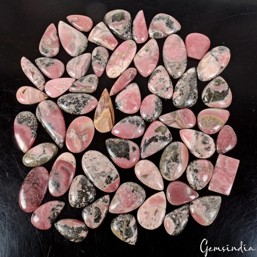 Rhodochrosite Lot, Cabochon, Untreated — 55 Pieces, 18mm to 34mm, 1100 Ct