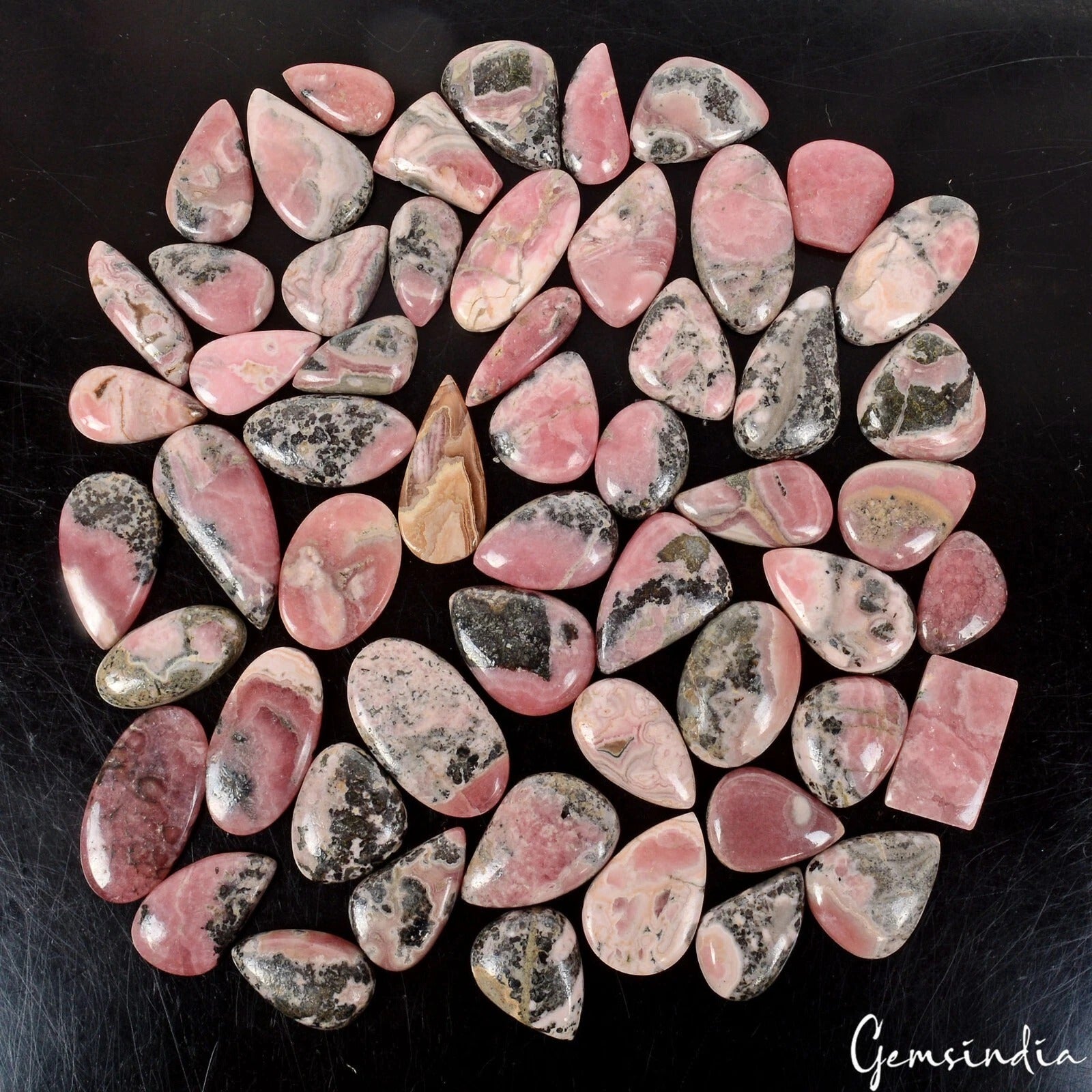 Rhodochrosite Lot, Cabochon, Untreated — 55 Pieces, 18mm to 34mm, 1100 Ct