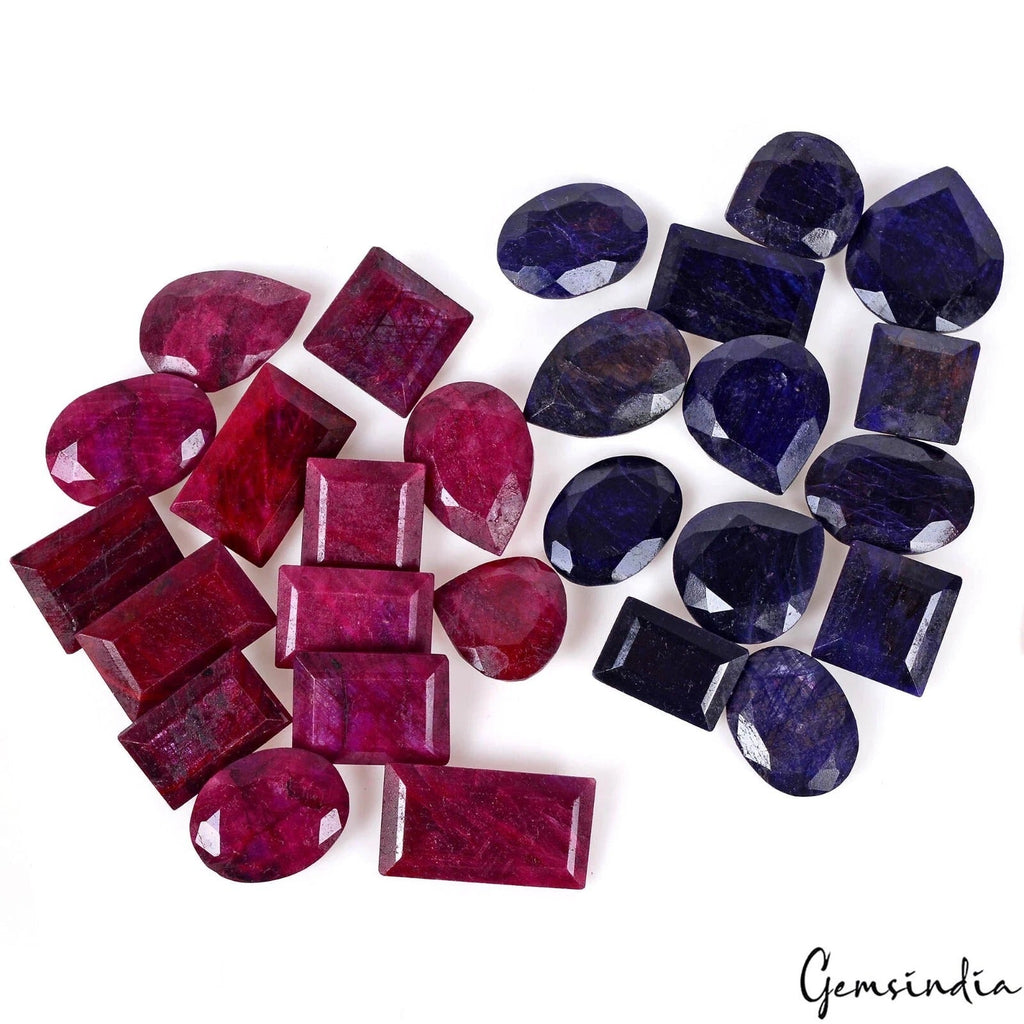 660 Cts/27 Pcs Natural African Blue Sapphire Red Ruby Mixed Cut Gems For Jewelry