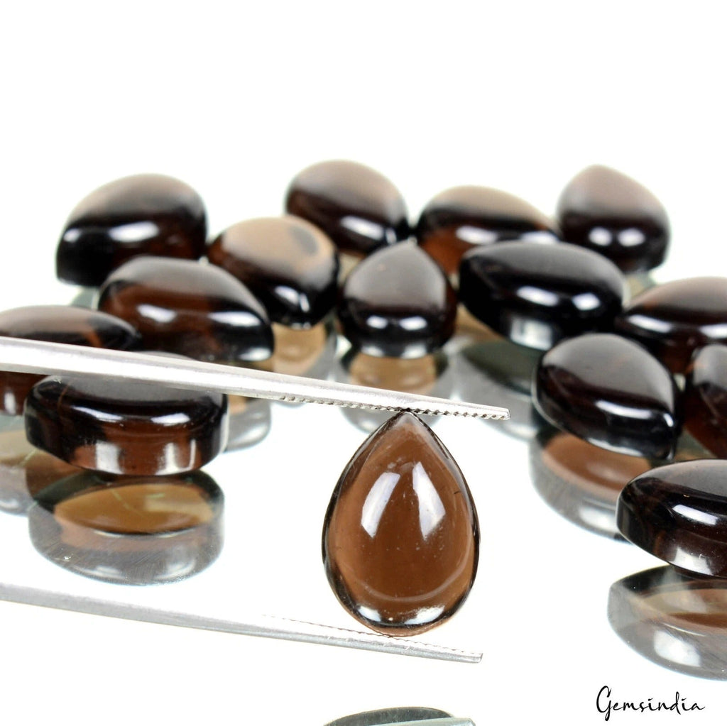 15 Pcs Natural Smoky Quartz 12-24mm Pear Cabochon Loose Gemstones 78.00 Cts Lot
