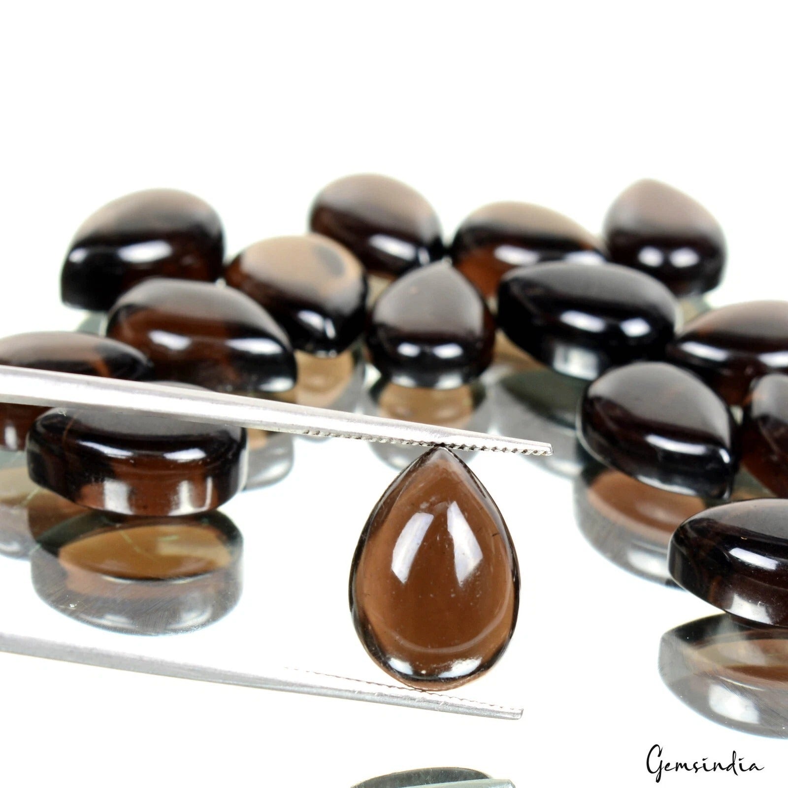 15 Pcs Natural Smoky Quartz 12-24mm Pear Cabochon Loose Gemstones 78.00 Cts Lot