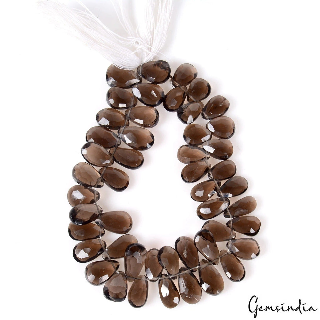 162.60Ct Genuine Untreated Smoky Quartz Beads Faceted Pear Brown Gem 7.5" Strand