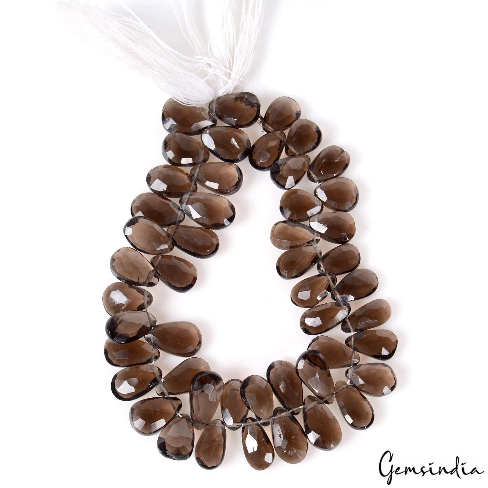 162.60Ct Genuine Untreated Smoky Quartz Beads Faceted Pear Brown Gem 7.5" Strand