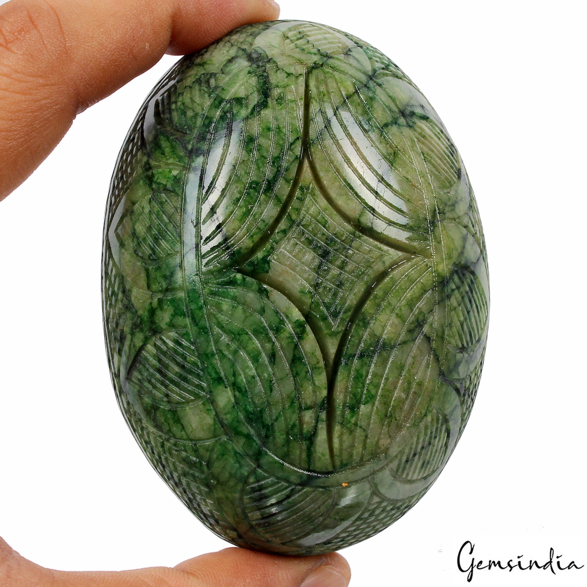 Emerald Carving, Oval Carved, Color Enhanced — 87x63x38mm, 1720 Ct, Brazil