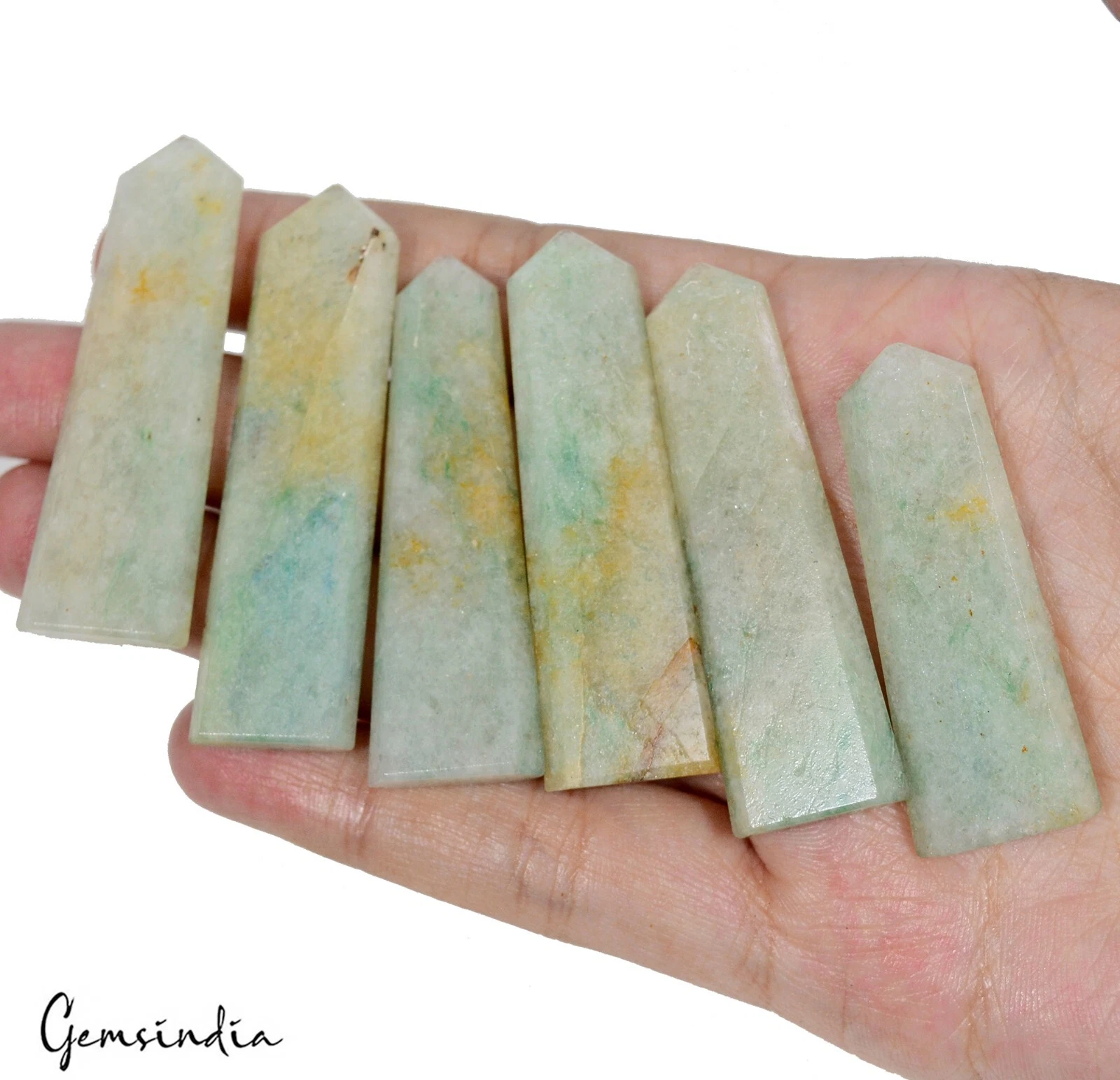 265 Cts/6 Pcs Natural Aventurine Obelisk Crystal Point Wand Tower Reiki Healing