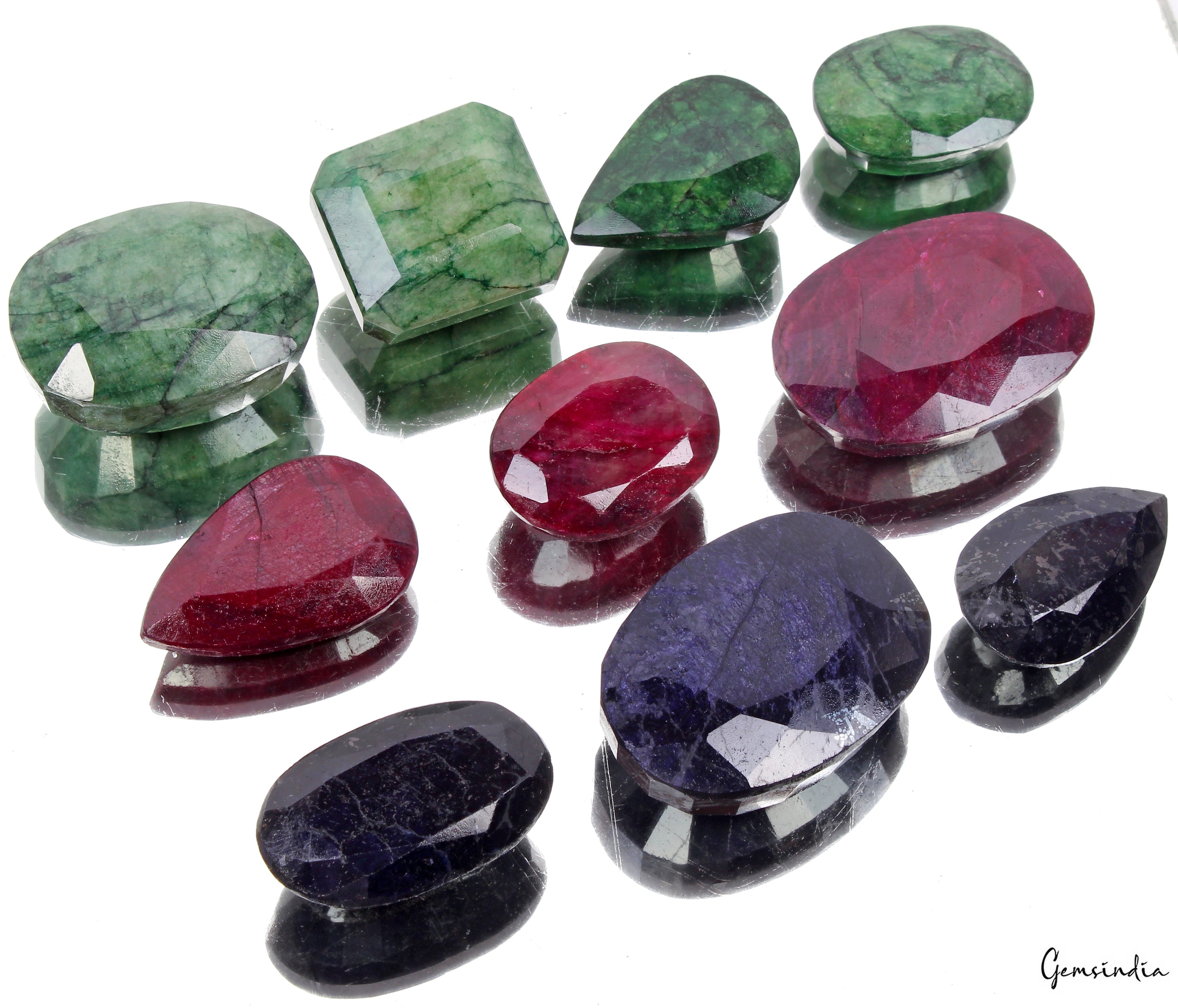 Natural 5000 Ct/10 Pcs Ruby Emerald & Sapphire Mix Shape Loose Gemstones 48-70mm