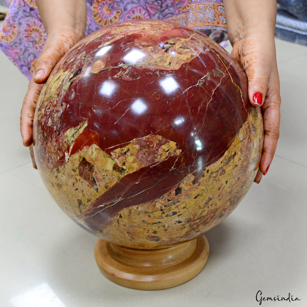 Large 10.7" Red Jasper Stone Healing Crystal Charged Reiki Aura Sphere Ball 30KG