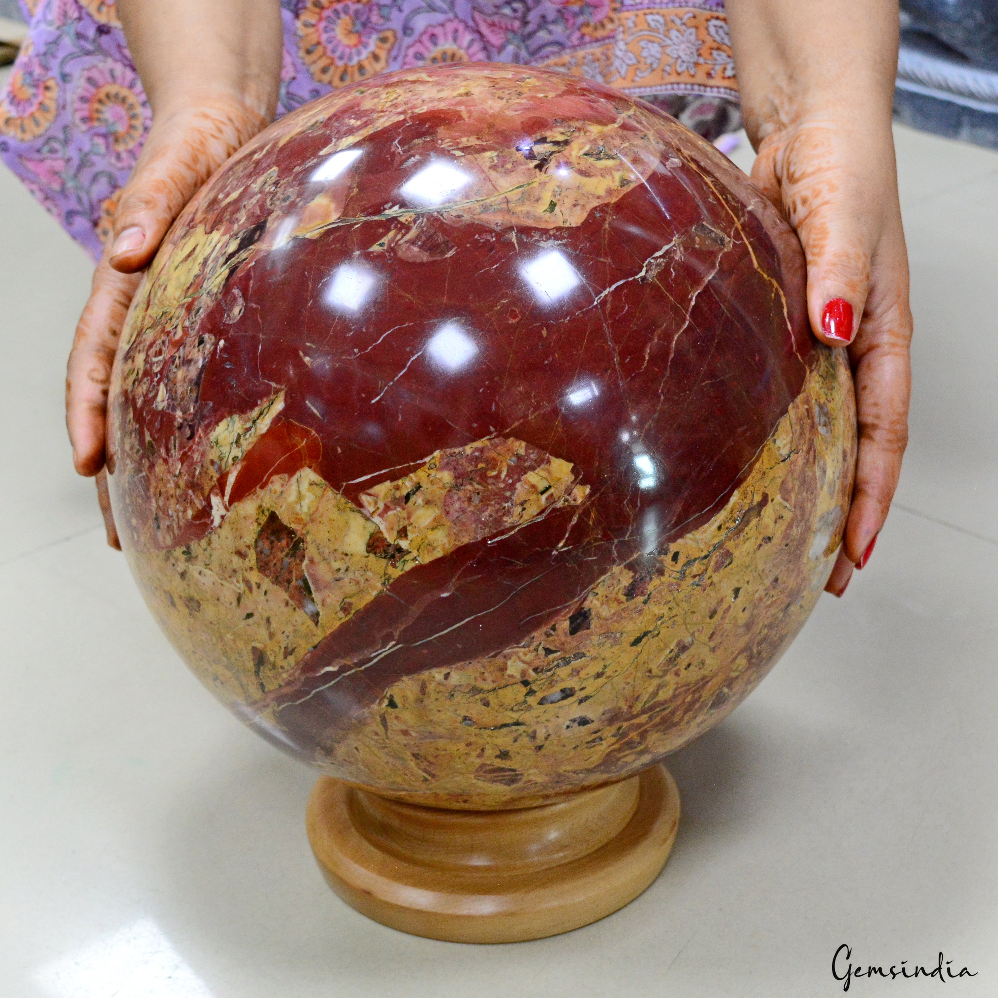 Large 10.7" Red Jasper Stone Healing Crystal Charged Reiki Aura Sphere Ball 30KG