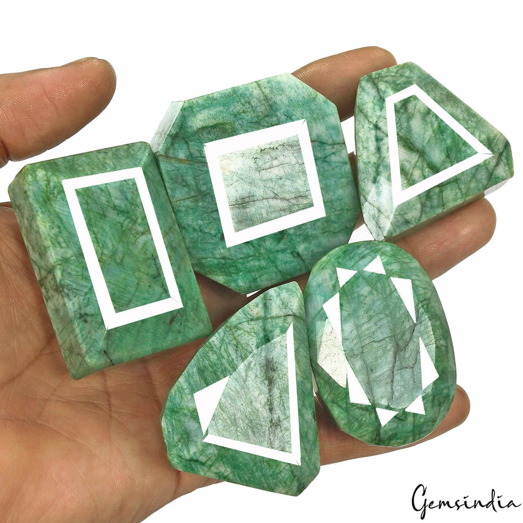 2180 Cts/5 Pcs Natural Brazilian Green Emerald Mix Cut Loose Gems Wholesale Lot
