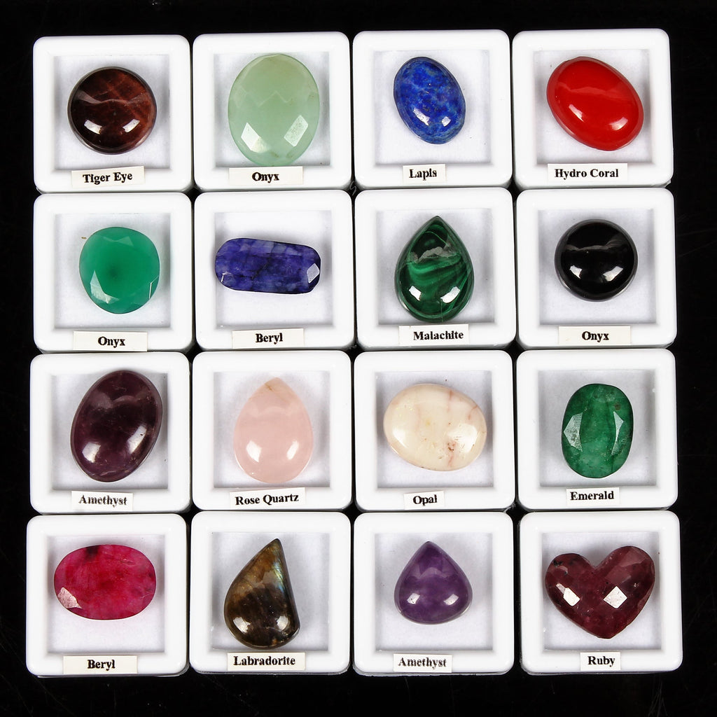 16 Pcs Estate Genuine Multi Gems Loose Multi Color Gemstones Collection W/ Boxes