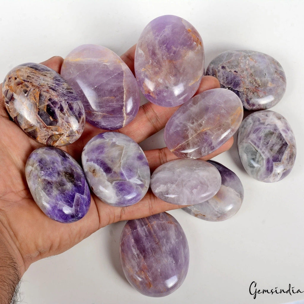 13 Pcs Natural Amethyst Purple Crystal Palm Stones Healing Soap Specimen 1 Kilo