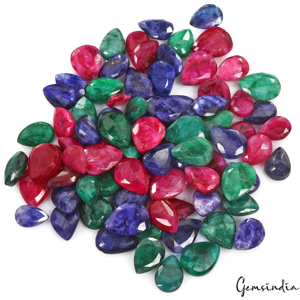 Blue Beryl Lot, Loose Gemstone, Color Enhanced, Red — 84 Pieces, 12mm to 16mm, 500 Ct, Brazil