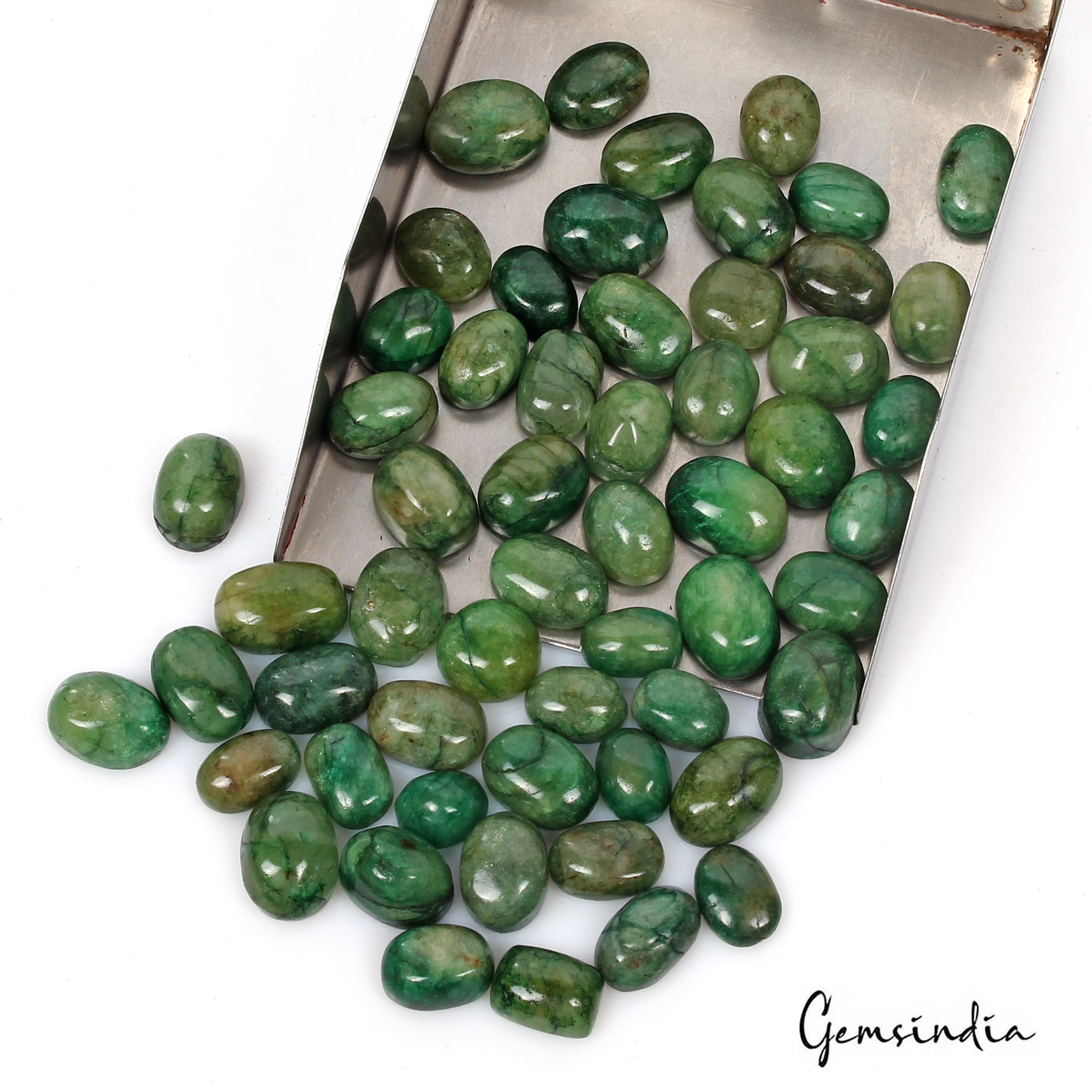 400 Ct Natural Green Brazilian Emerald Oval Cab Loose Wholesale Gems Lot 57 Pcs
