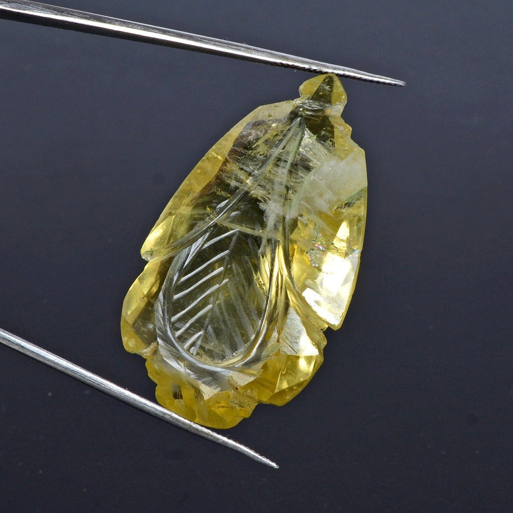 71.40 Ct Natural Untreated Lemon Quartz Citrine Leaf Hand Carved Gem For Pendant