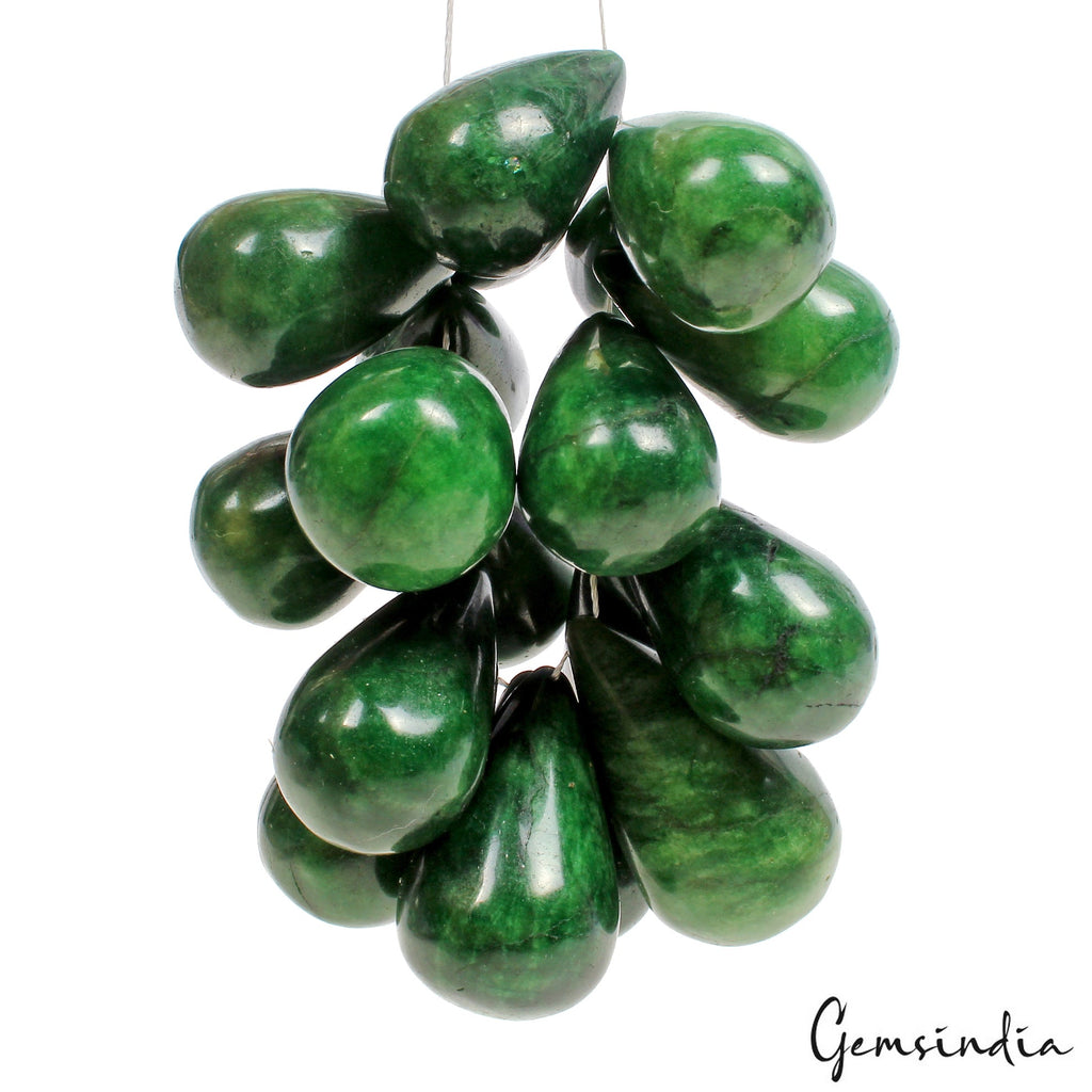 18 Pcs/975 Ct Natural Green Emerald Pear Cab Drilled Beads Briolette For Jewelry