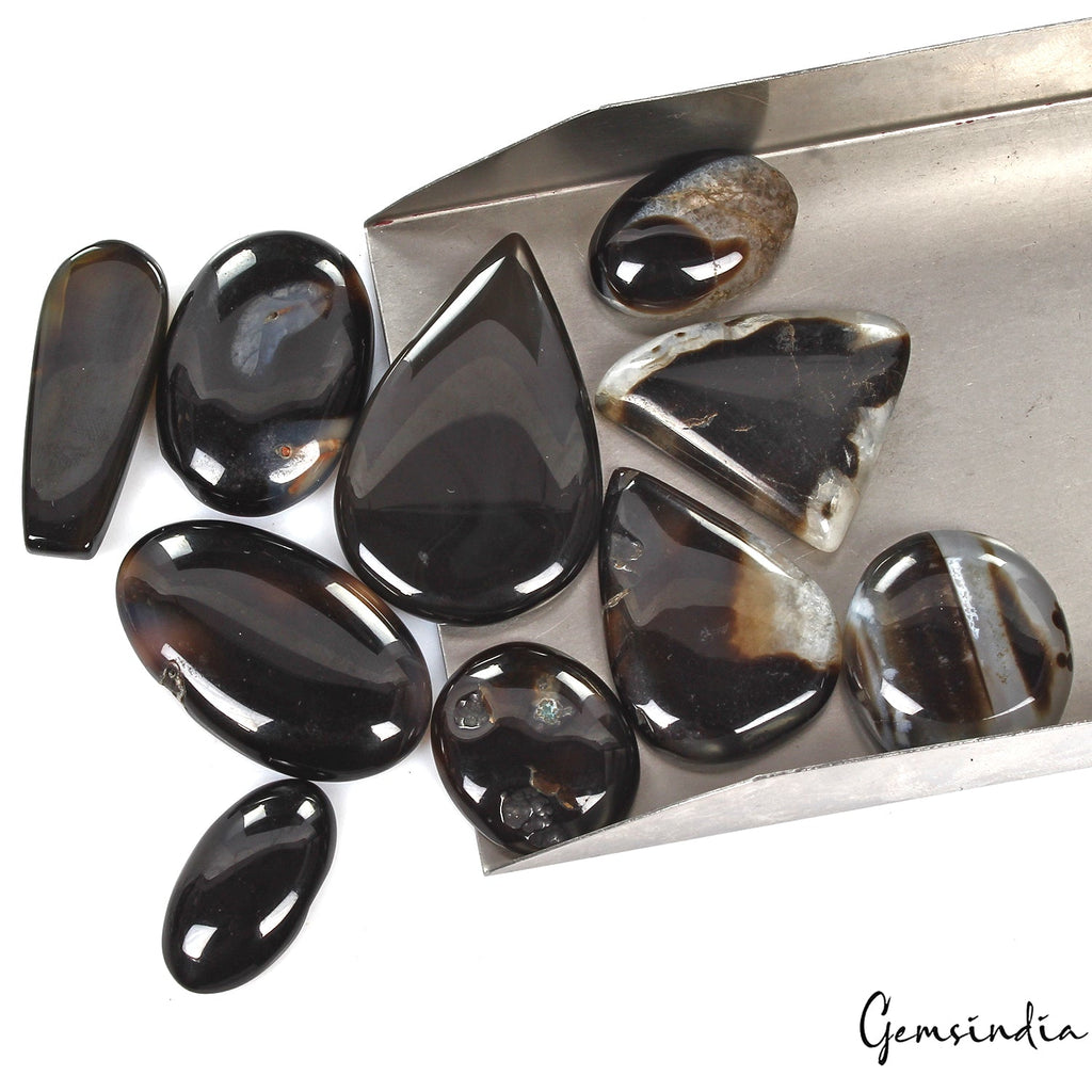 560 Ct/10 Pcs Natural Untreated Bi-Color Onyx Mixed Cabochon Loose Gems Lot