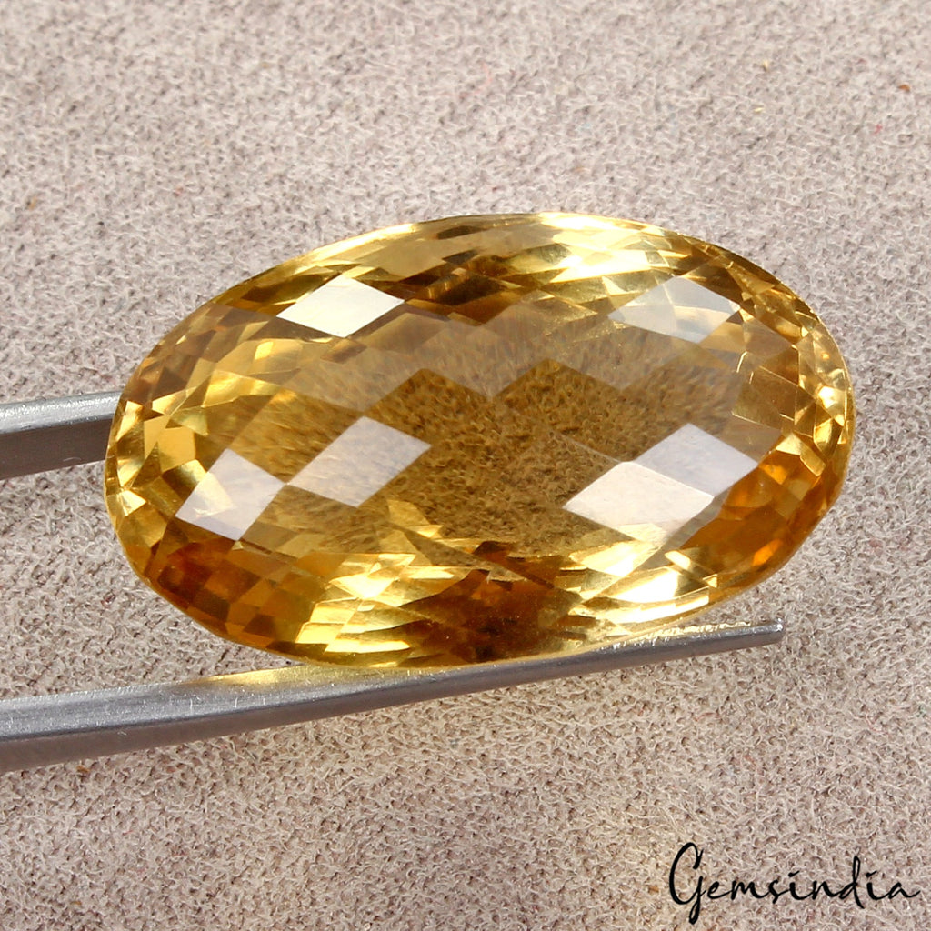 42.70 Ct Natural Brazilian Yellow Citrine Oval Checker Cut Loose Gem For Pendant