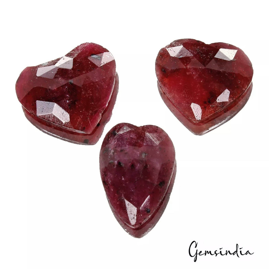 Certified 67.70 Ct/3 Pcs Natural Red Ruby Heart Shape Checker Cut Loose Gems Lot