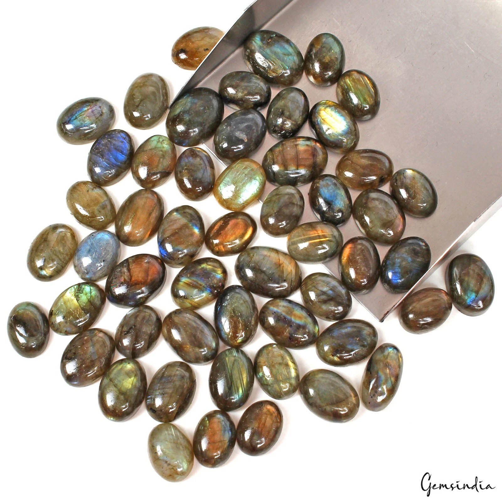 600 Ct/53 Pcs Natural Untreated Multi Shine Labradorite Oval Cab Gems For Jewelr
