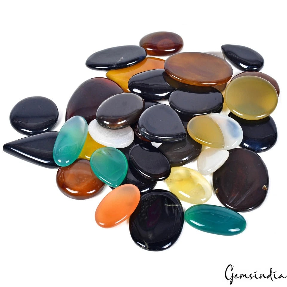 Onyx Lot, Cabochon, Untreated, Multi Color — 36 Pieces, 23mm to 55mm, 2140 Ct, Madagascar