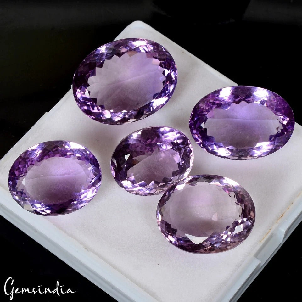 VVS 5 Pcs Natural Amethyst Untreated 19mm-24mm Faceted Cut Hi-Quality Gemstones